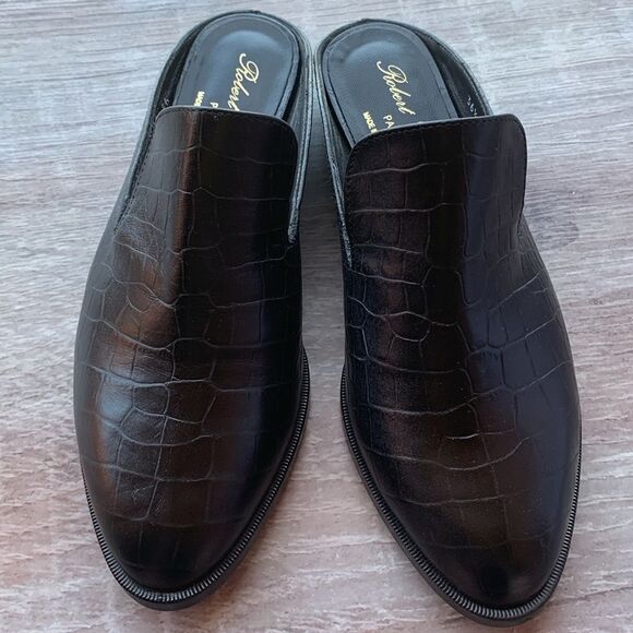 New Robert Clergerie Paris Alice open heel flat Mules loafers black croc EU 36.5 - Picture 4 of 16